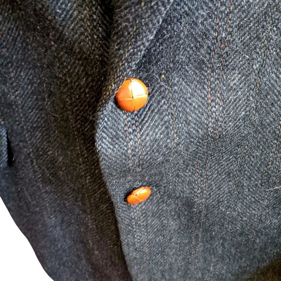 44R Vintage Mens Wool Blazer Suede Elbow Patches Dobbshire USA Herringbone 80's - Picture 3 of 9